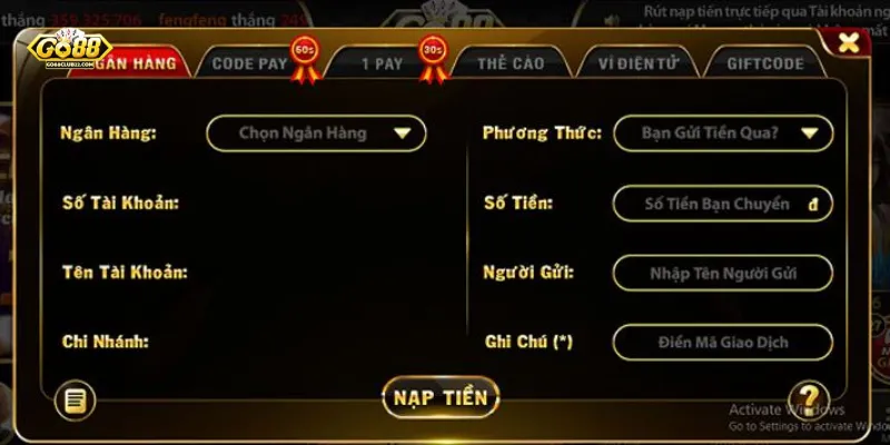 Các phương thức nạp tiền Go88 phổ biến hiện nay