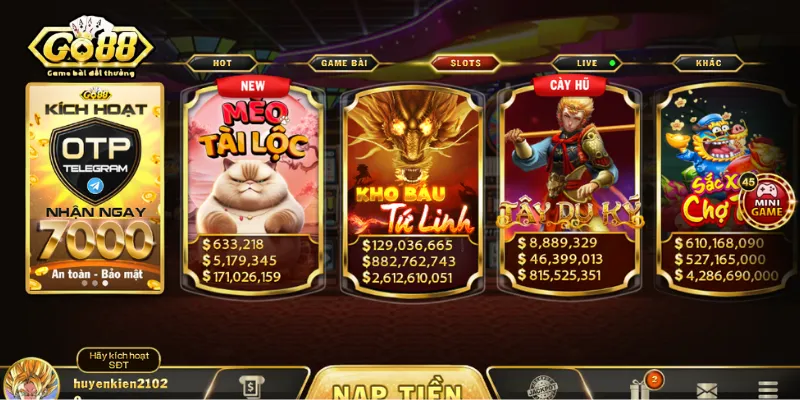 Giao diện tổng hợp slot game tại sân chơi Go88